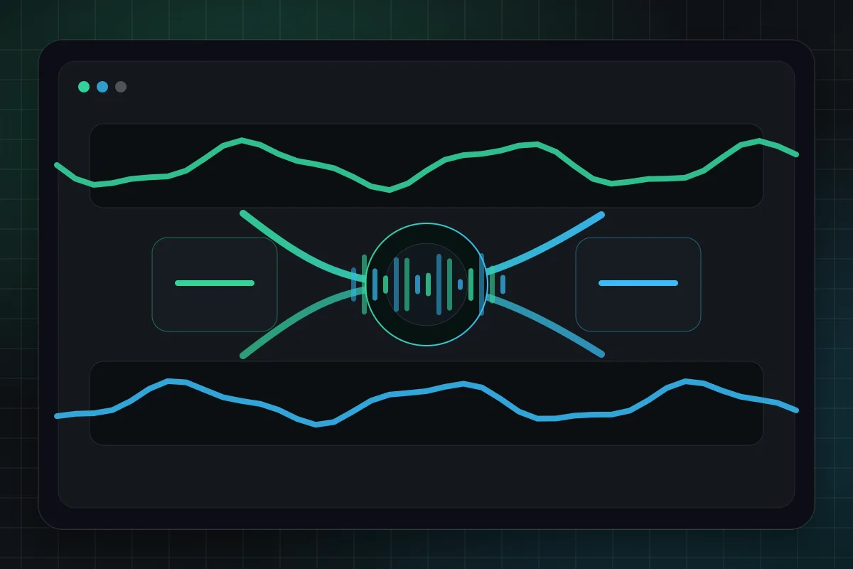 Two audio tracks blending into one new mashup waveform