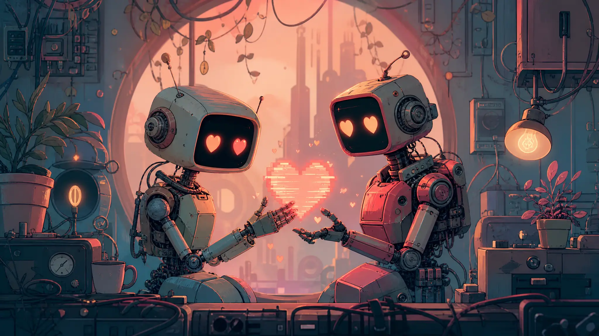 Atmospheric poster for the Robot Love Song template